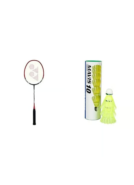 YONEX Nanoray 6000I G4-U Aluminum Badminton Racquet with Full Cover (Red) & Yonex Mavis 10 Nylon Shuttlecock, Yellow, Pack of 6 | Made in Japan (Green Cap) Red Green Cap