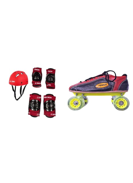 JJ Jonex Professional Shoes Skates with PVC Helmet, Knee & Elbow Protection KIT & Bag Free@ KIN Store Quad Roller Skates