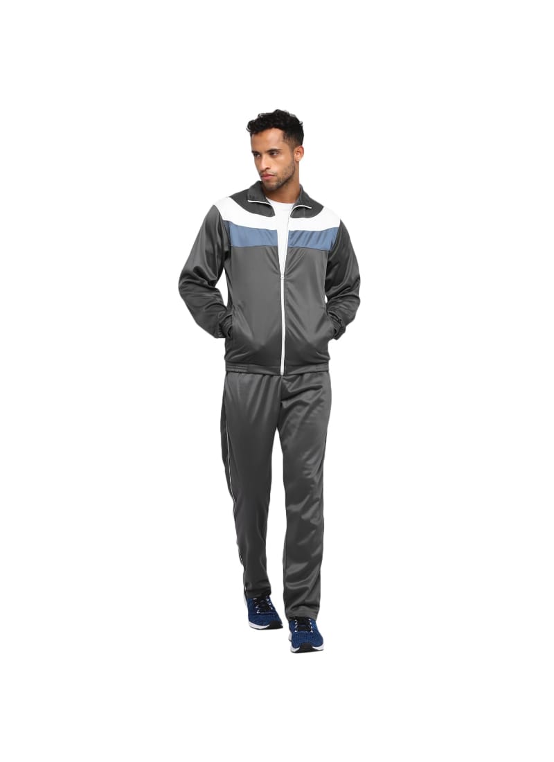 Nivia Colorblock Polyester Zipper Tracksuits for Men/Full Sleeve Running & Sports Tracksuits-Grey/Light Blue/White(Extra Large)