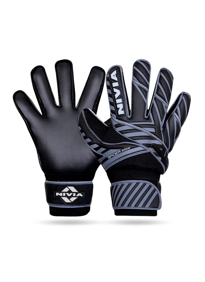 Nivia Ditmar Spider Goalkeeper Gloves for Men & Women, for Football, for Soccer, goalkeeping Glove, Goalkeeper Gloves with Grip, Football Hand Gloves, Goalkeeper Gloves, Football Hand Glove (Black) L