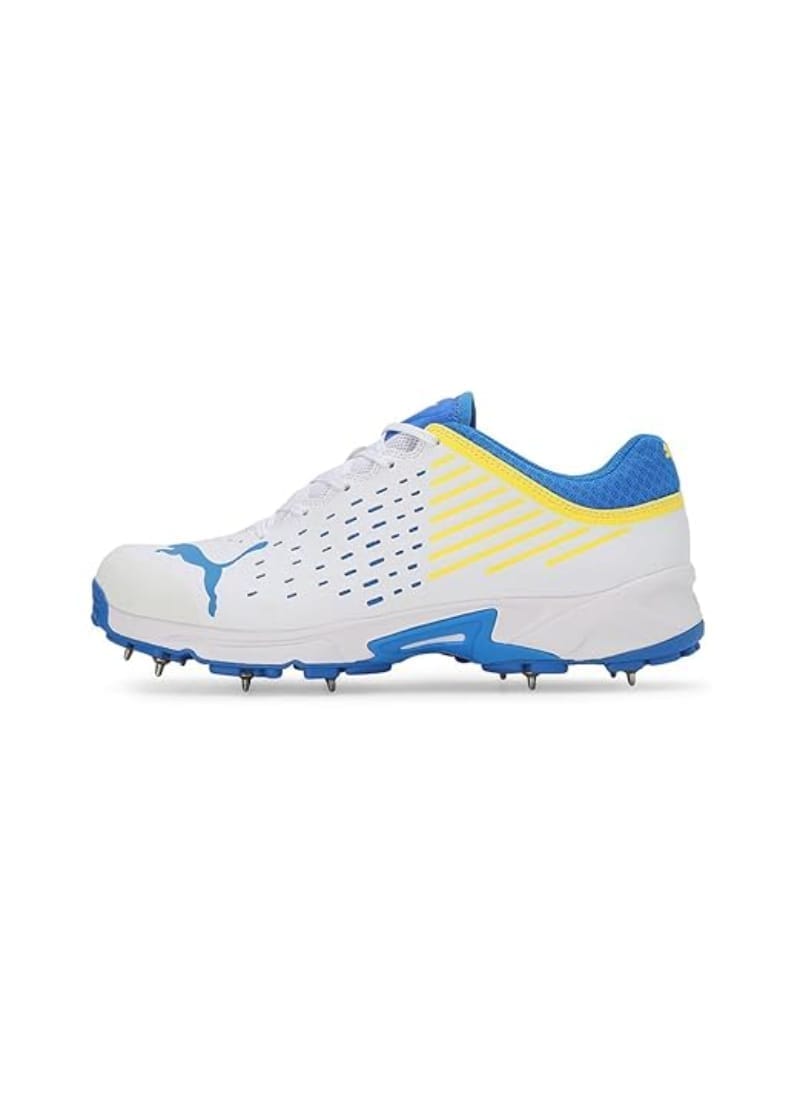 PUMA Mens Metal Spike 22.1 Unisex Cricket Shoes White-Ultra Blue-Yellow Blaze