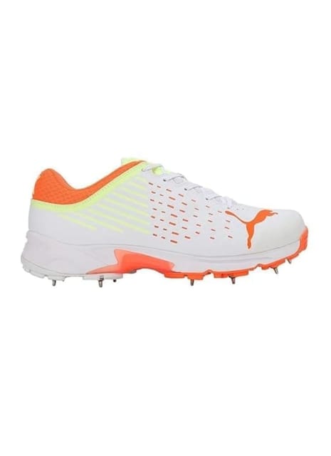 PUMA Mens Metal Spike 22.1 Unisex Cricket Shoes White-Ultra Orange-Fast Yellow