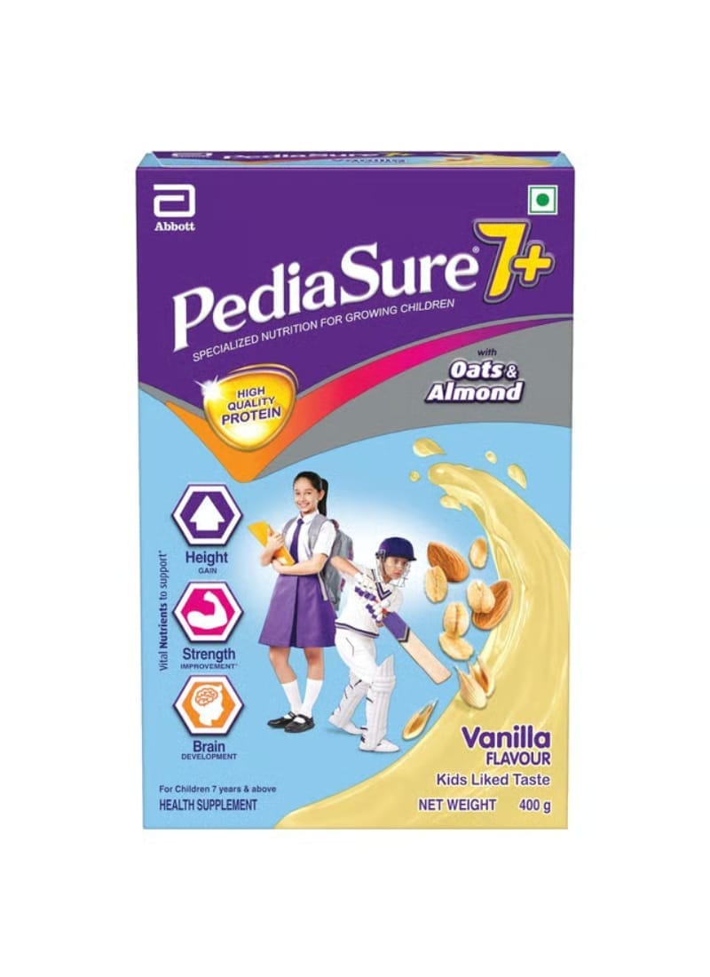 Pediasure 7+ Specialized Nutrition Drink Powder 400g, Vanilla Delight Flavour, Scientifically Designed Nutrition for Growing Children, Supports Height Gain, Muscle Strength &Brain Development