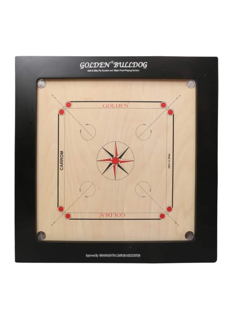 KD Golden Carrom Board Game Board Bulldog Ply Wood Board with Coin, Striker & Cover, AICF Approved Used in National & International Tournament