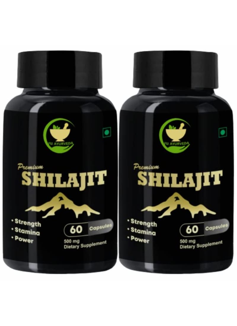 FIJ AYURVEDA Premium Shilajit/Shilajeet Extract Capsule Supports Strength & Stamina - 500mg 60 Capsules (Pack of 2)