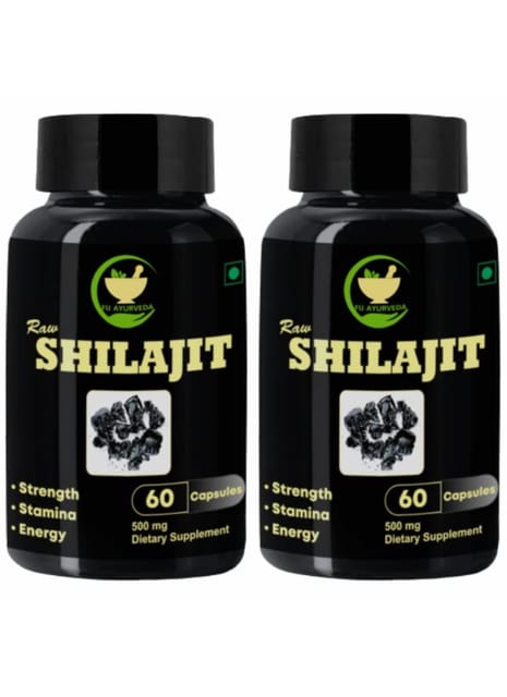 FIJ AYURVEDA Raw Shilajit/Shilajeet Capsule Supports Stamina & Streanght for Men & Women - 500mg 60 Capsules (Pack of 2)