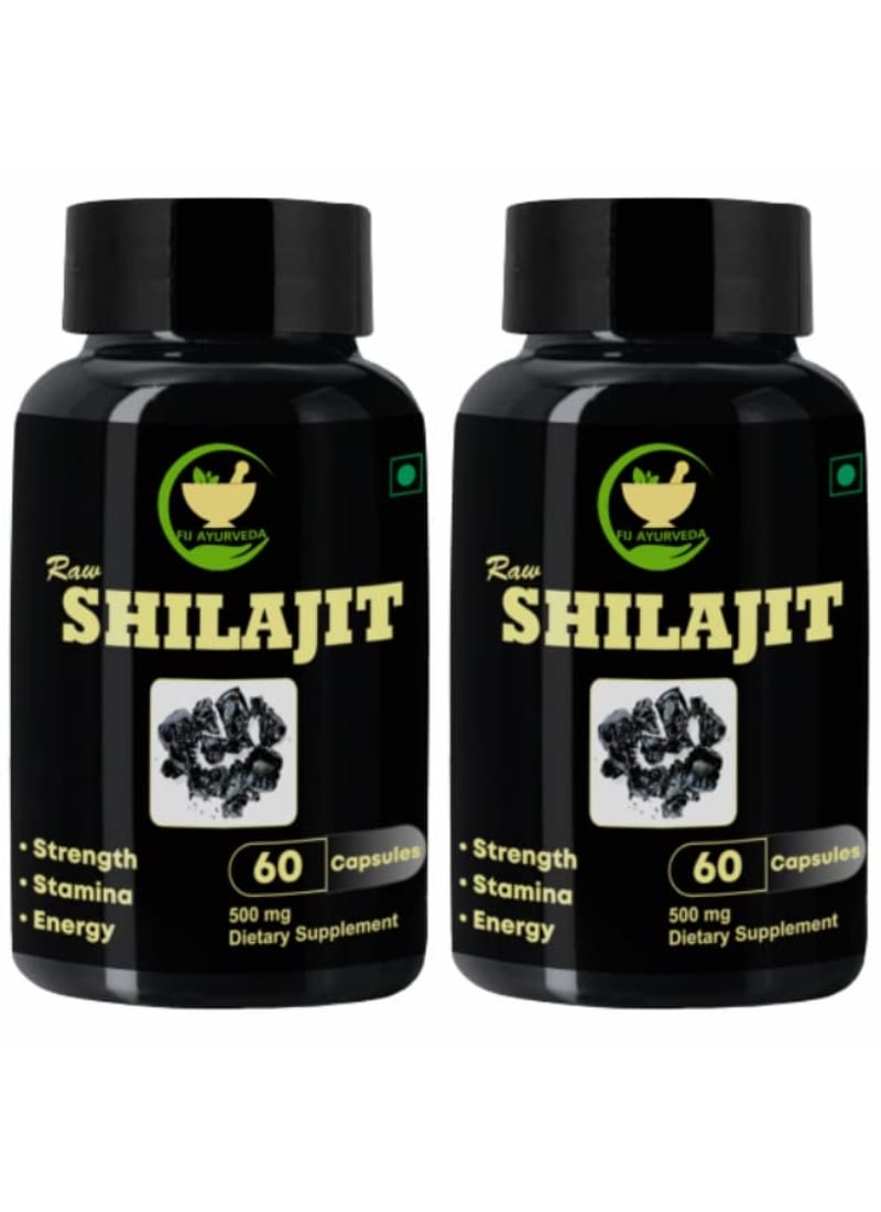 FIJ AYURVEDA Raw Shilajit/Shilajeet Capsule Supports Stamina & Streanght for Men & Women - 500mg 60 Capsules (Pack of 2)