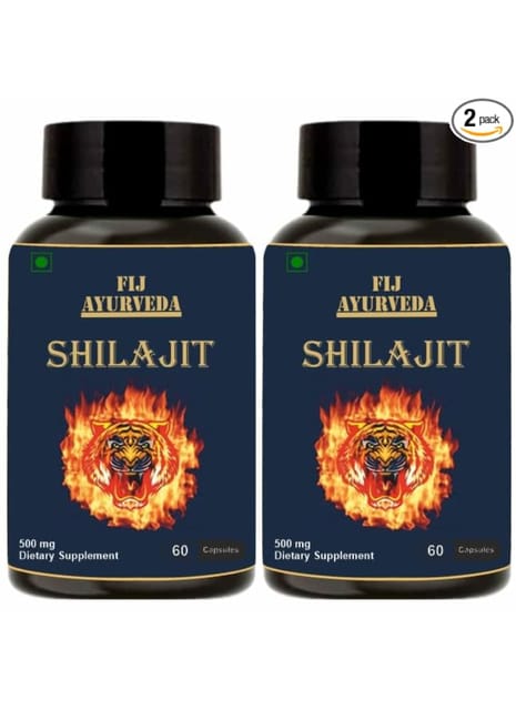 FIJ AYURVEDA Shilajit/Shilajeet Capsule Supports Vigor & Vitality - 500mg 60 Capsules (Pack of 2)