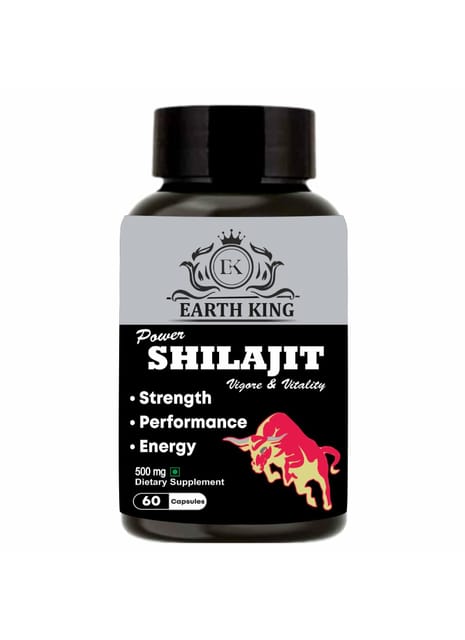 EARTH KING Power Shilajit/Shilajeet Capsule Support Strength, Stamina & Energy- 500mg 60 Capsules (Shilajit Pack of 1)