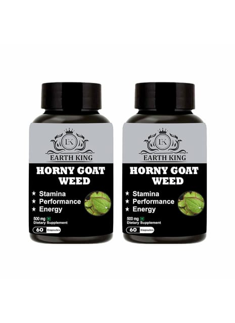 EARTH KING Horny Goat Weed Capsule | Epimedium Extract | with Maca Root Powder - 500mg 60 Capsules (Pack of 2)