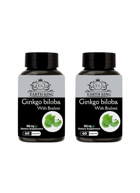 EARTH KING Ginkgo Biloba Capsule with Bramhi Extract Supports Memory & Focus for Men & Women - 500mg 60 Capsules (Pack of 2)