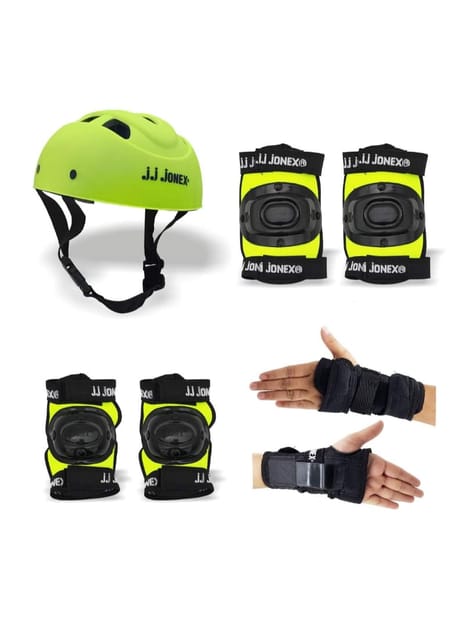 JJ JONEX Skating Guard, Protective Skating Guard Kit | Skate, Cycling Protection Set | Multi Sport Gear for Children Age 5-16 Years, Helmet Elbow Guards Knee Caps & Hand Gloves,Green,Small