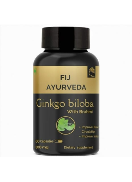 FIJ AYURVEDA Ginkgo Biloba Capsule with Bramhi Extract for Memory & Focus - 500mg 60 Capsules