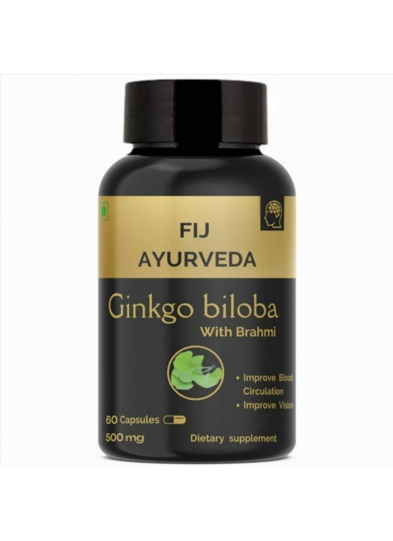 FIJ AYURVEDA Ginkgo Biloba Capsule with Bramhi Extract for Memory & Focus - 500mg 60 Capsules