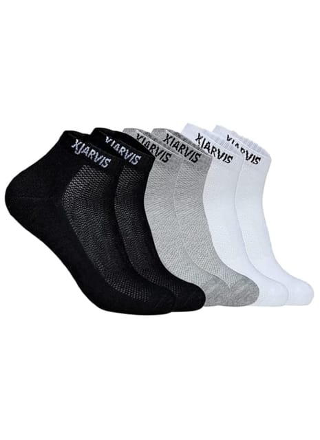 XJARVIS 3 Pairs Ankle Length Half Terry Cotton Bamboo Socks Men & Women  Pack of 3 Black, Grey, White