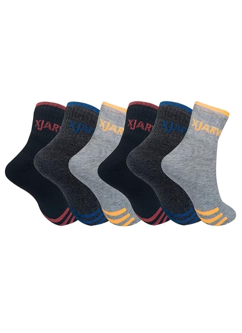 XJARVIS® Men & Women Cushioned Terry/Towel High Ankle Sports Socks (BLACK/DARK GREY/GREY) Pack of 6