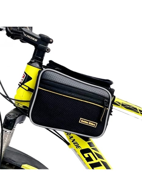 GR GOLDEN RIDERS | Wagon V2 | Polyester Bicycle Handlebar Frame Front Pannier Saddle Bag with Mobile Pouch Black